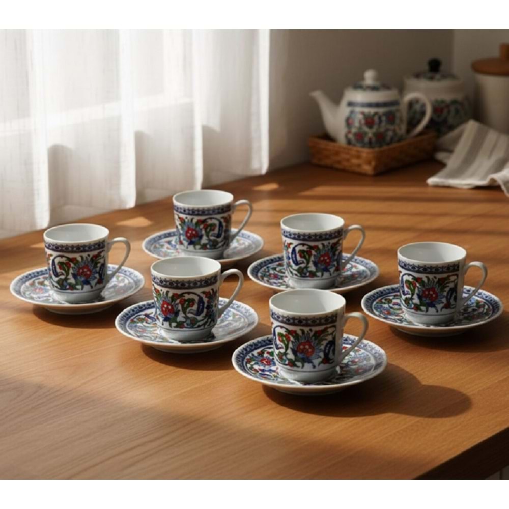 Güral Porselen 6 Kişilik Porselen Kahve Fincan Takımı Topkapı 60932
