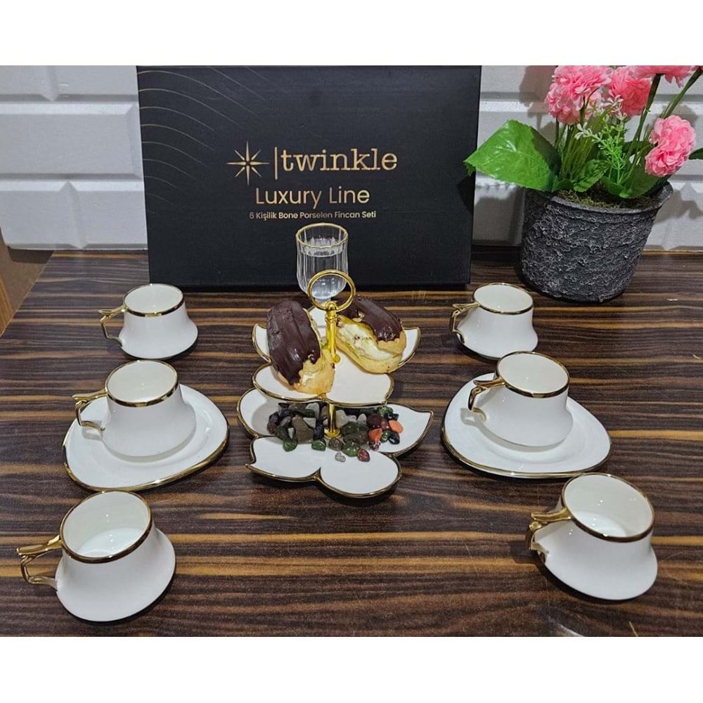 Twinkle Luxury Gold Bone Porselen Kahve Fincan Takımı 03Gld01