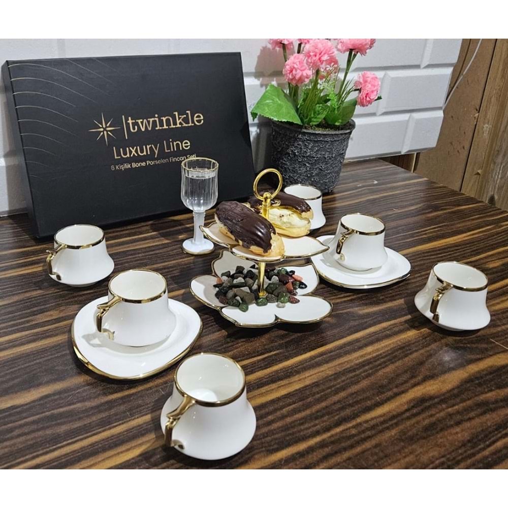 Twinkle Luxury Gold Bone Porselen Kahve Fincan Takımı 03Gld01