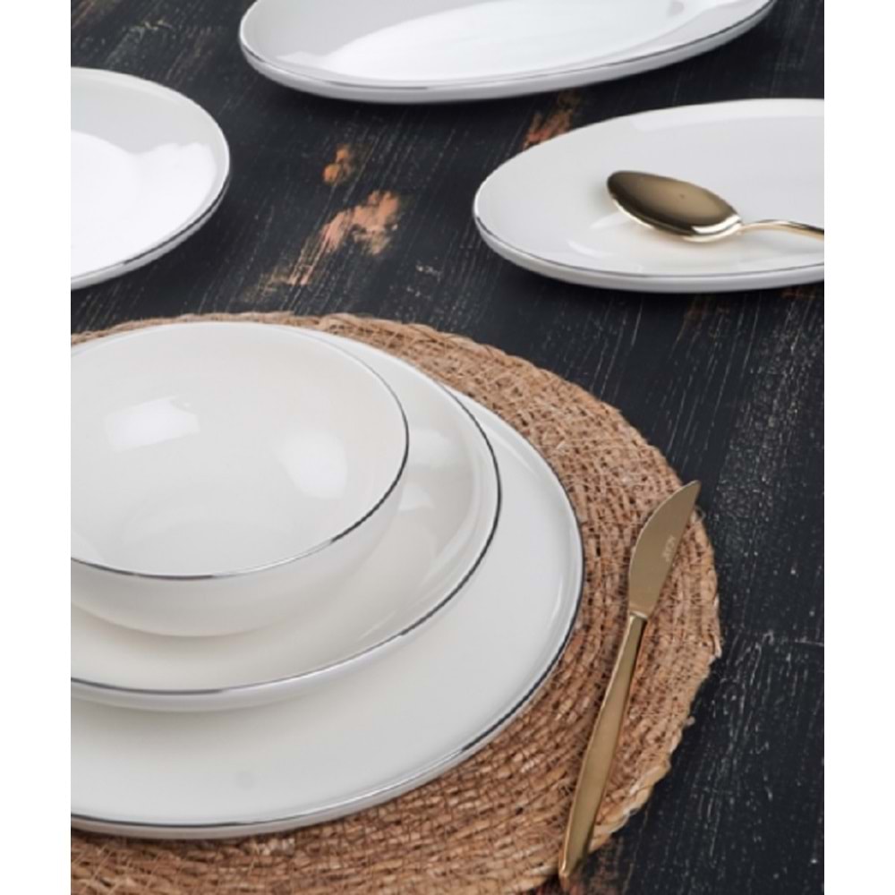 Acar Arden 6 Kişilik 27 Parça Porselen Yemek Takımı - Silver 5541