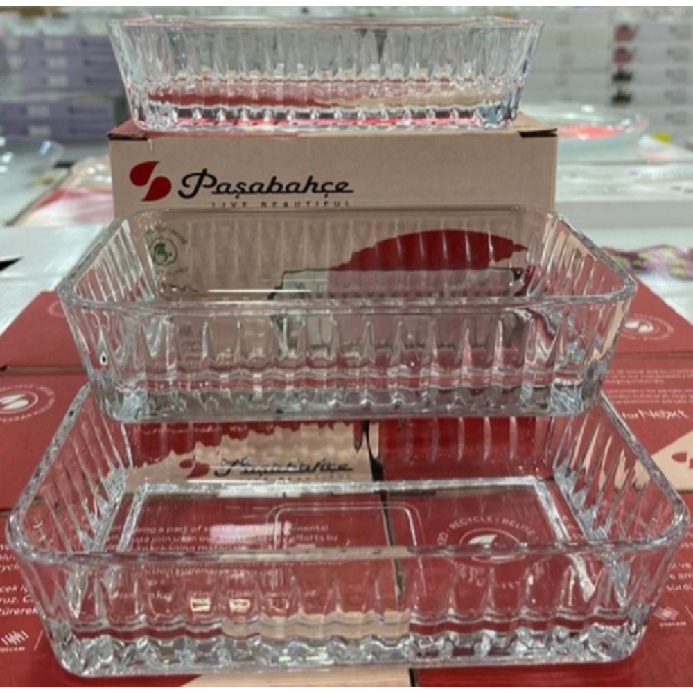 Paşabahçe Frezya 3 lü 14 cm Dikdörtgen Kase Şeffaf 530323