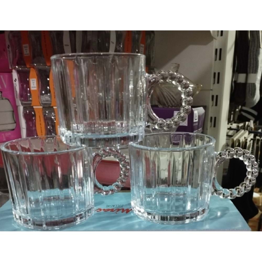Miraç Boncuk Saplı 3 lü Cam Kupa Sade MRC-255
