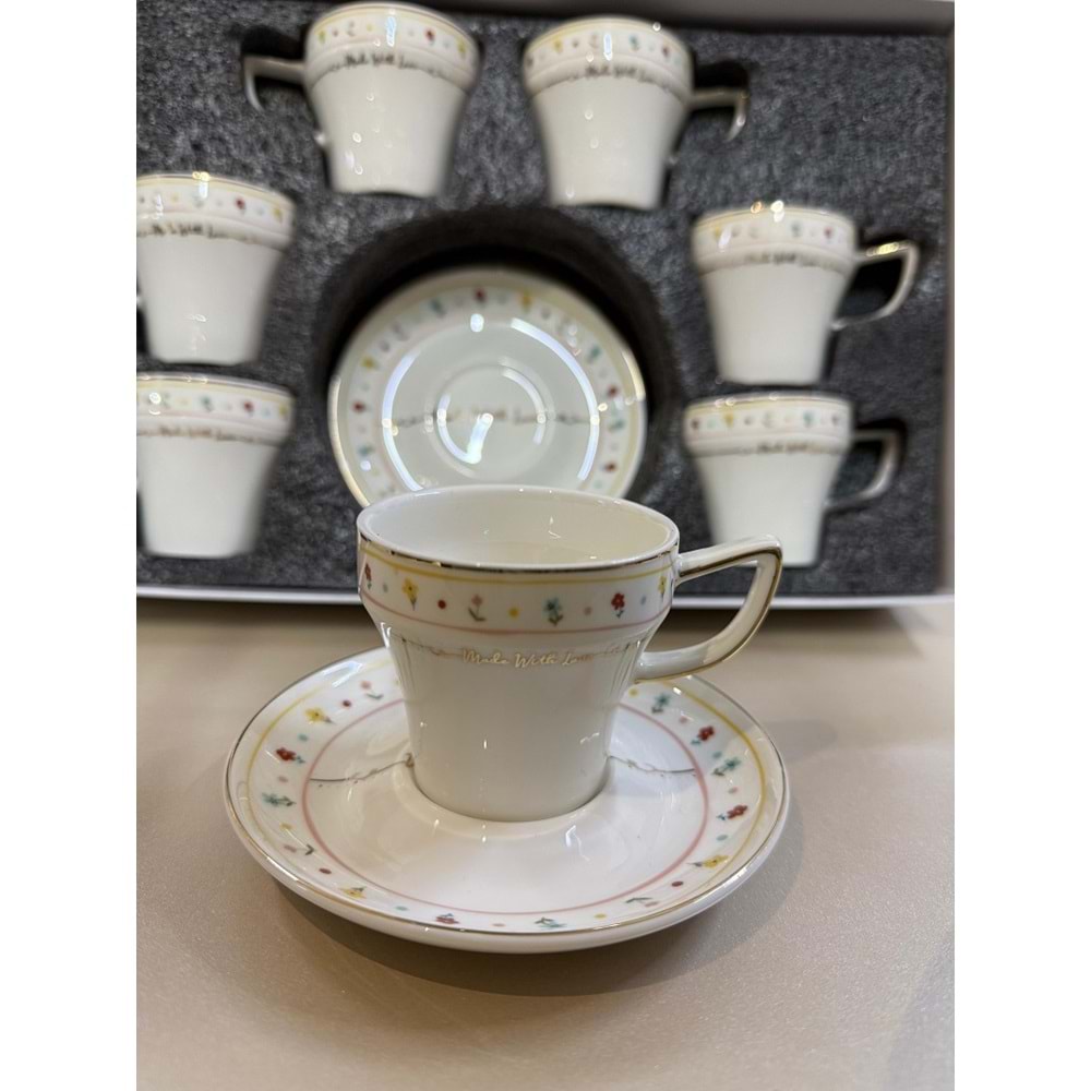 Acar Made With Love Porselen 6 lı Kahve Fincan Takımı 8176