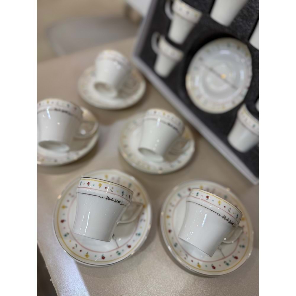 Acar Made With Love Porselen 6 lı Kahve Fincan Takımı 8176