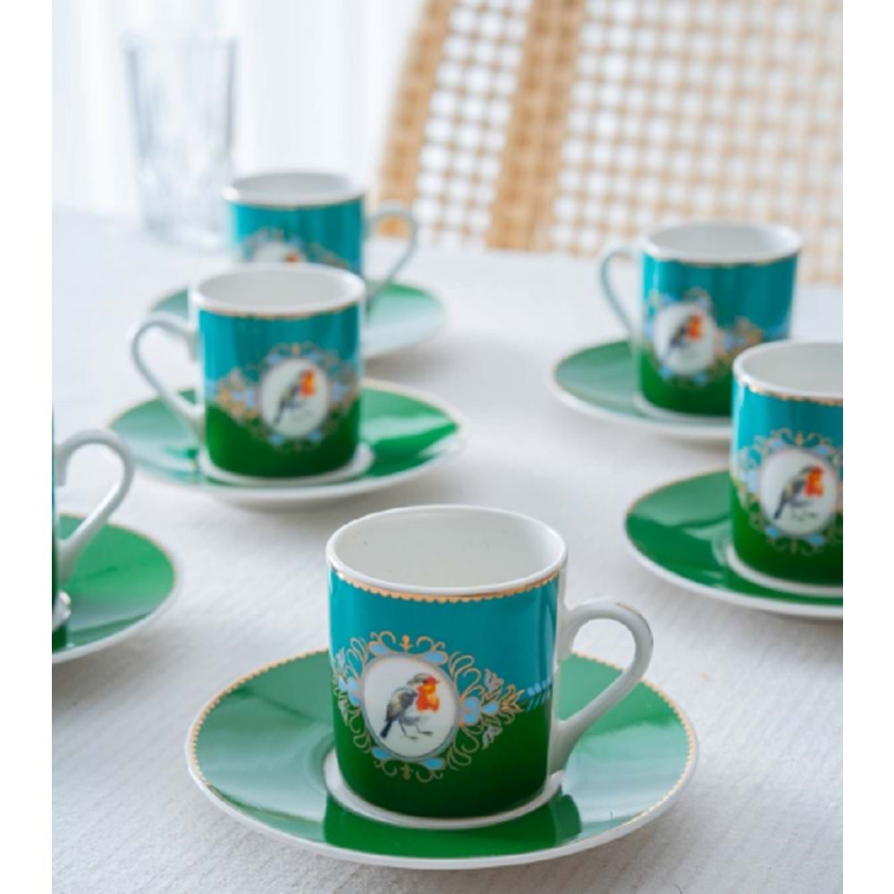 Acar Cybil 6 Kişilik Porselen Kahve Fincan Takımı Yeşil 8595