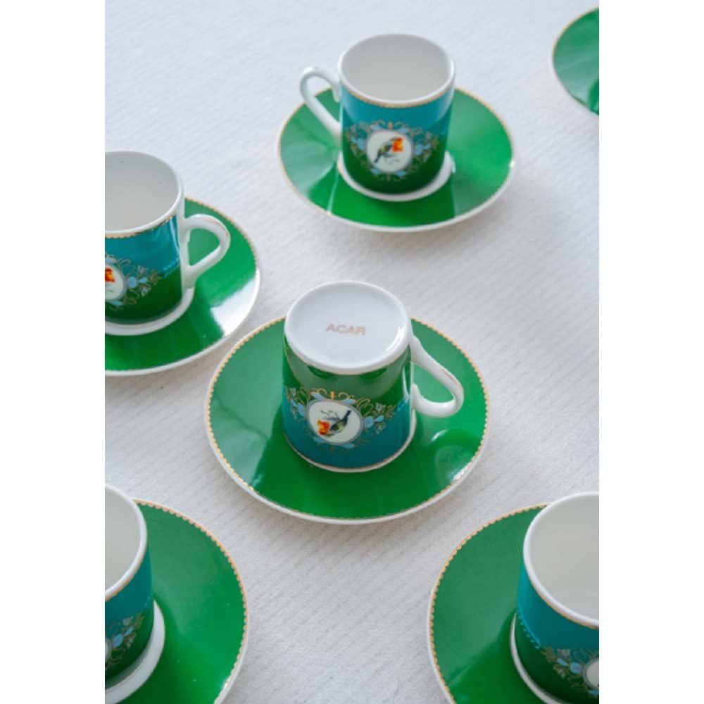 Acar Cybil 6 Kişilik Porselen Kahve Fincan Takımı Yeşil 8595