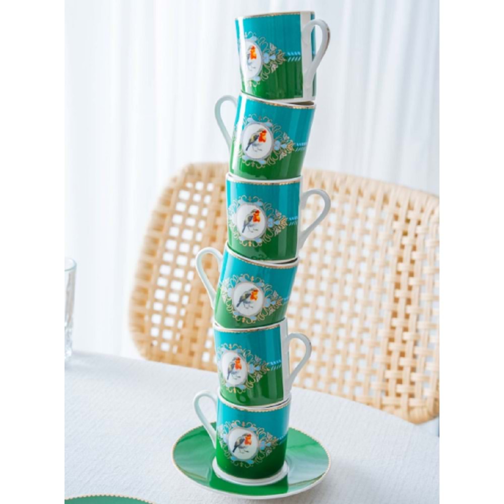 Acar Cybil 6 Kişilik Porselen Kahve Fincan Takımı Yeşil 8595