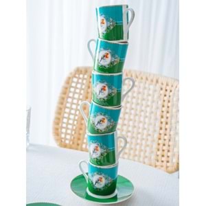 Acar Cybil 6 Kişilik Porselen Kahve Fincan Takımı Yeşil 8595