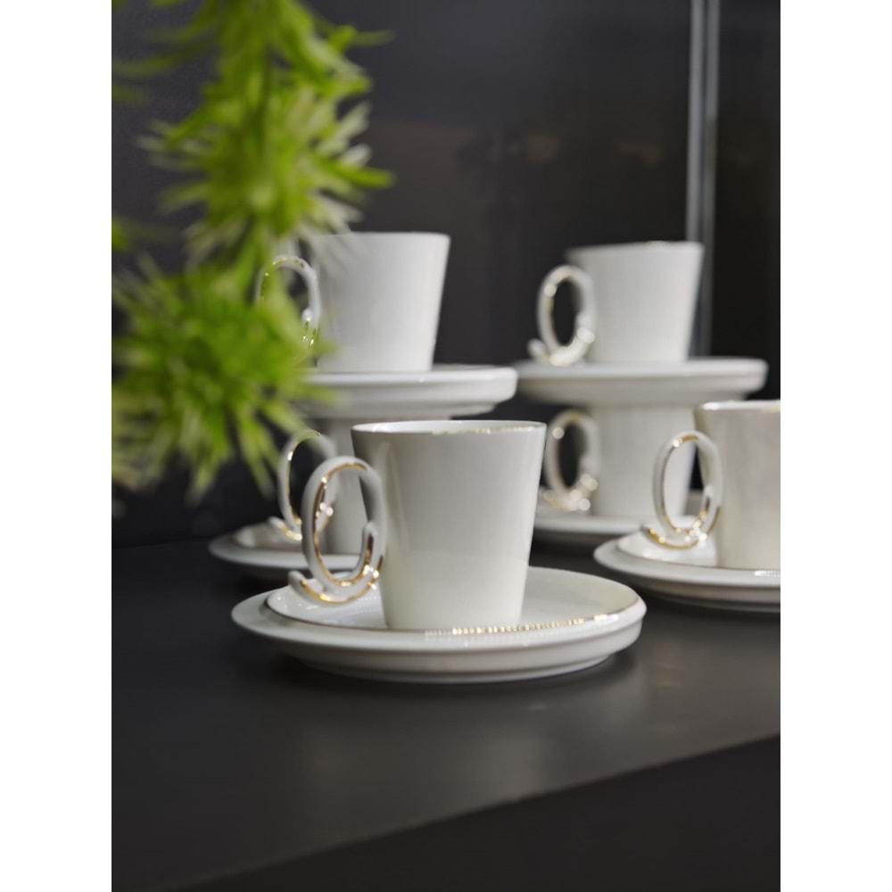 Güral Porselen Carine Crown 6 Kişilik Kahve Fincan Takımı Altın File KT20