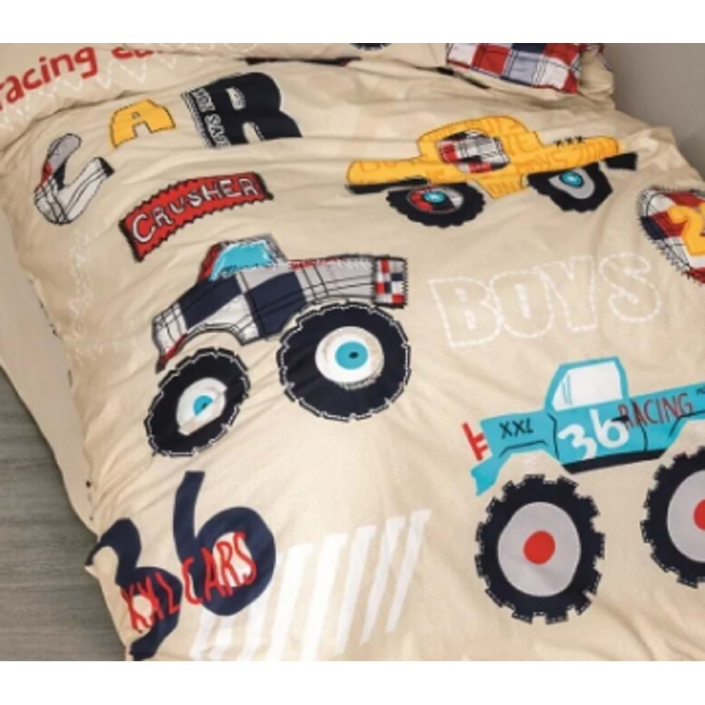 Cottonbox Junior Cars-Bej 1863 Tek Kişilik Nevresim Takımı