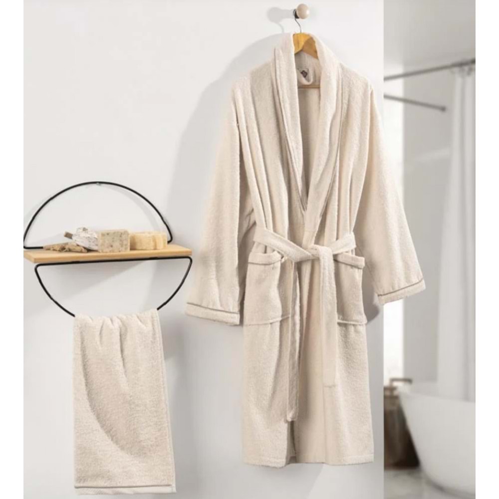 Cottonbox Delüx Tek Kişilik Bornoz Seti Krem L 5511