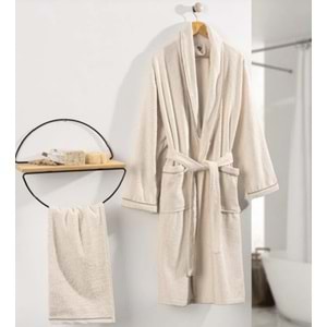 Cottonbox Delüx Tek Kişilik Bornoz Seti Krem L 5511