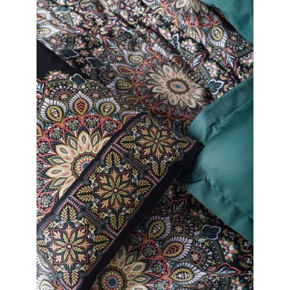 Cottonbox Saten Ornate Petrol Çift Kişilik Nevresim Takımı 1771