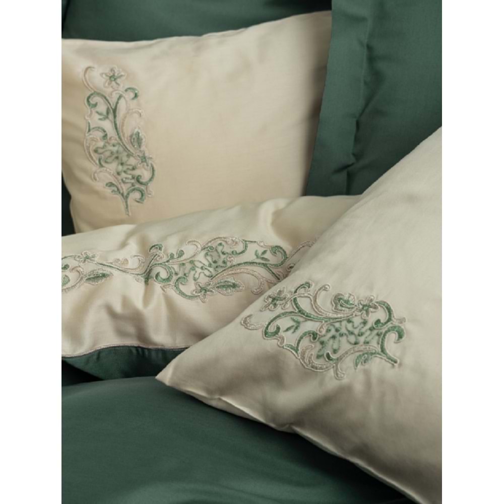 Cotton Box Brode Saten Çift Kişilik Nevresim Takımı Andy Yeşil