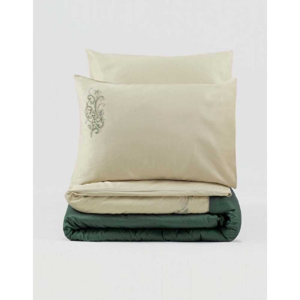 Cotton Box Brode Saten Çift Kişilik Nevresim Takımı Andy Yeşil