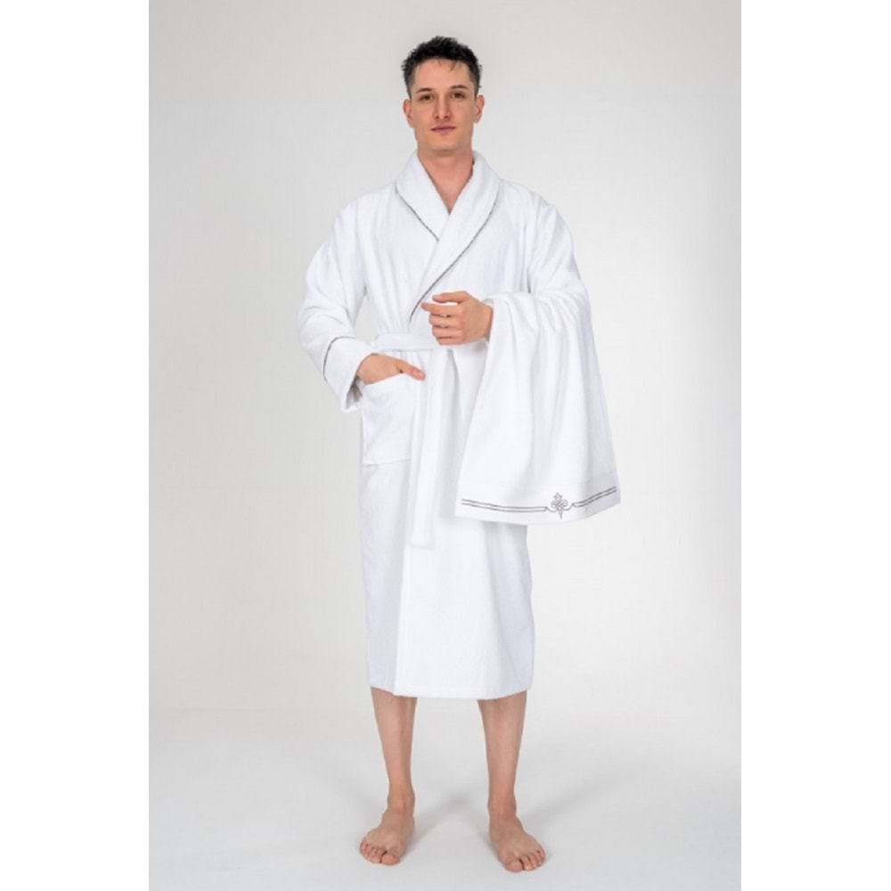 Cotton Box Erkek Bornoz Seti Classic Bukle Güher Beyaz L-XL