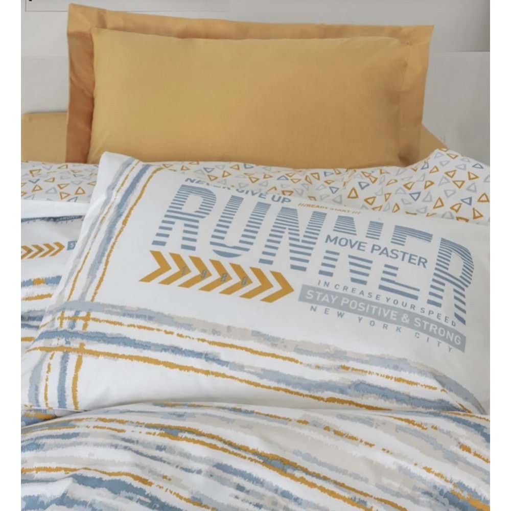 Cotton Box Genç Odası Tek Kişilik Lastikli Çarşaflı Nevresim Takımı Dashon Sarı