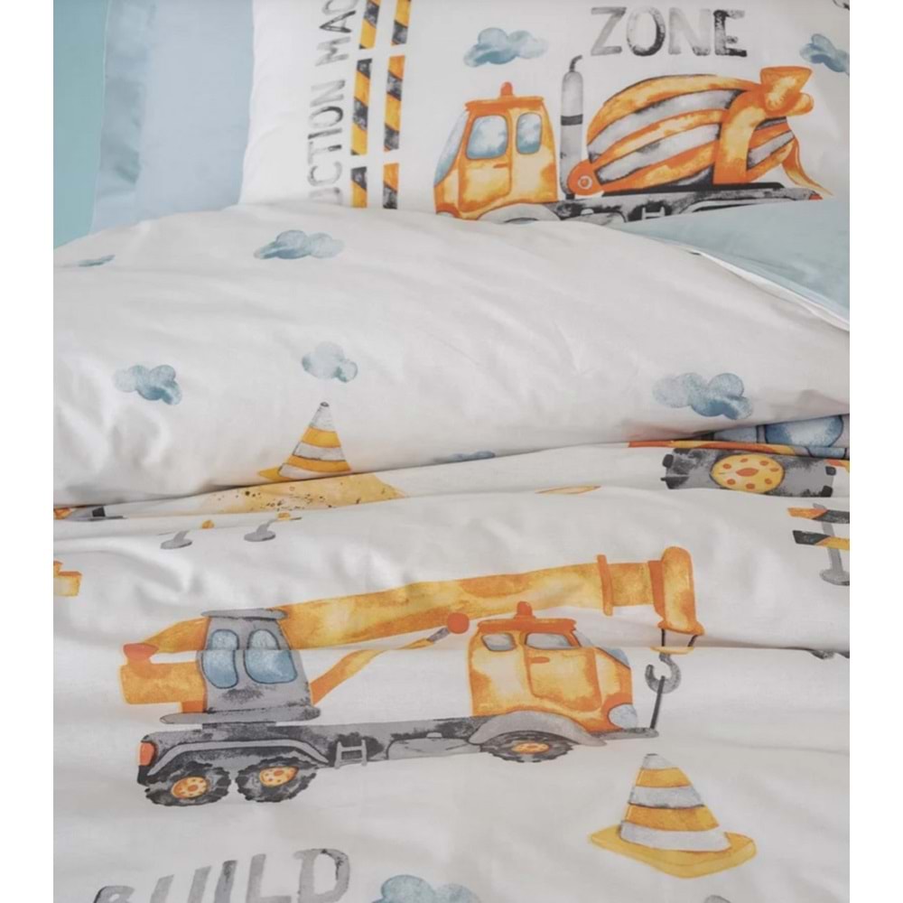 Cotton Box Junior Tek Kişilik Lastikli Çarşaflı Nevresim Takımı Buildo Mavi