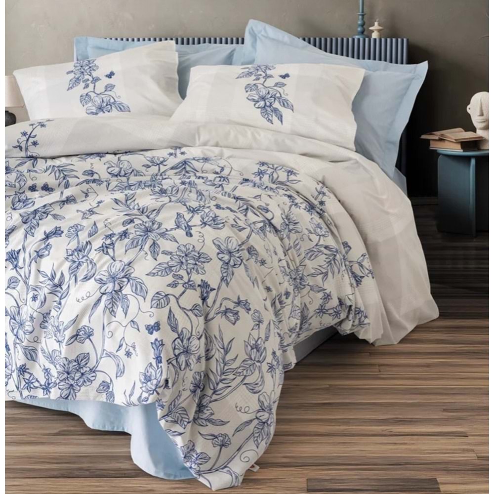 Cotton Box Çift Kişilik Nevresim Takımı Linora Mavi